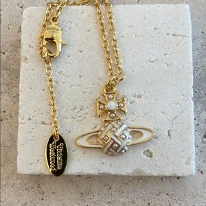 Vivienne Westwood Gold Necklace with White Orb